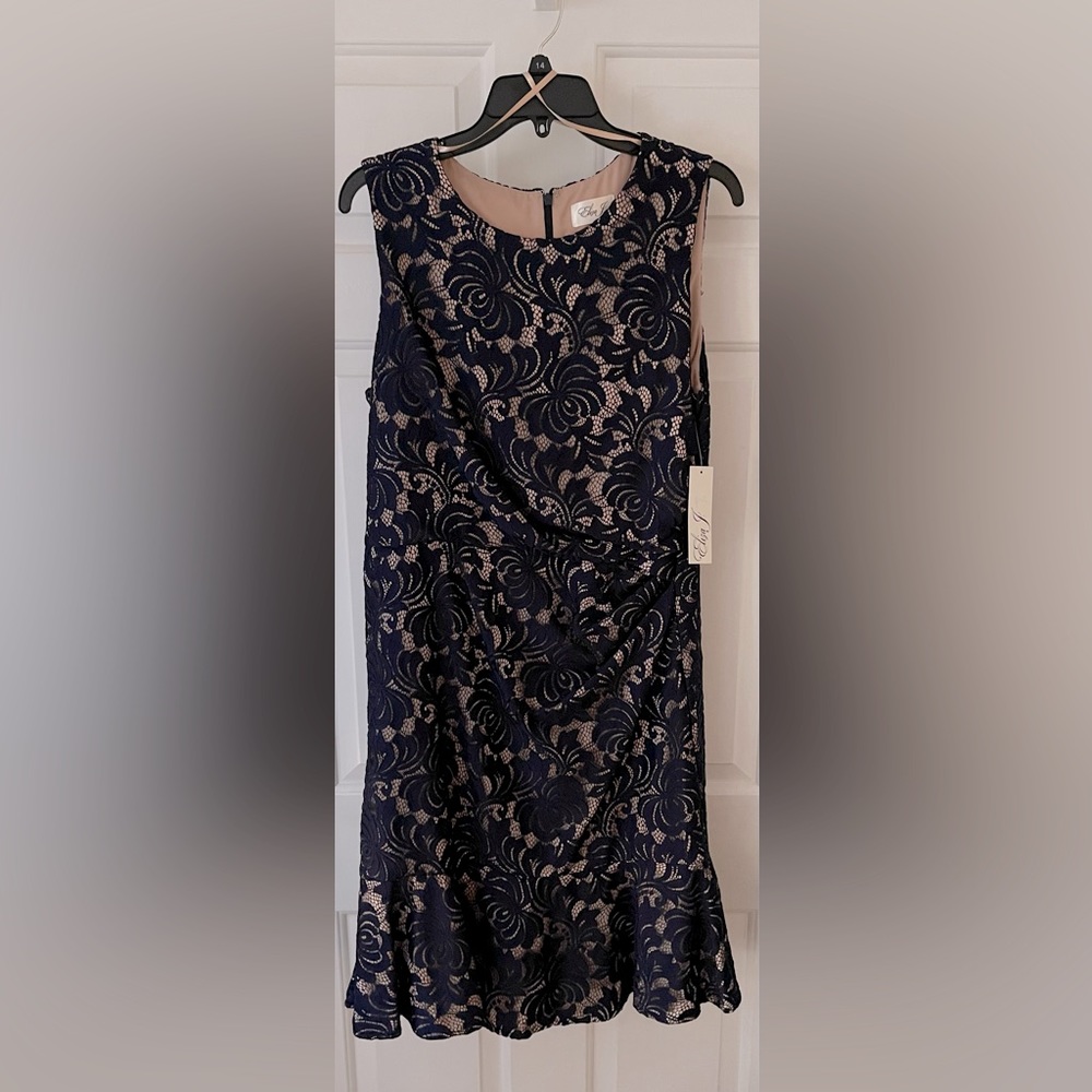 ElizaJ Navy Cocktail Dress Size 14 NWT - Picture 3 of 5